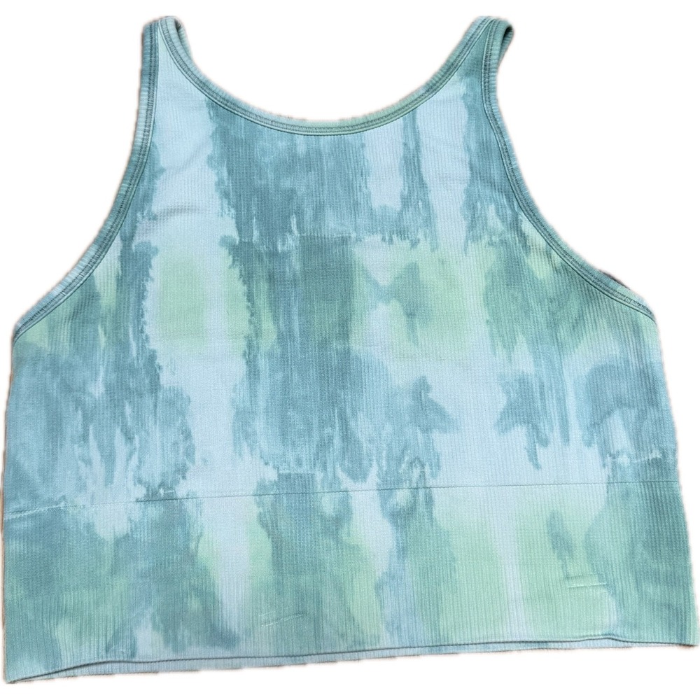 Athleta Aurora High Neck Tank Ribbed Green Tie-Die Medium Stretch Cropped‎